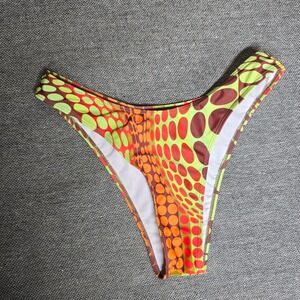 Psychedelic Polka Dot High Cut Bikini Bottoms Orange Green Red Medium